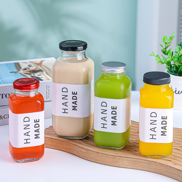 Square beverage juice milk drinking glass bottle 