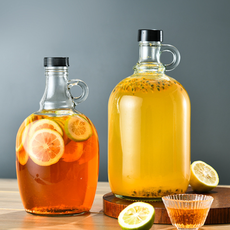 Wholesale Glass Liquor Container California Beer Wine Brewing Bottle with handle