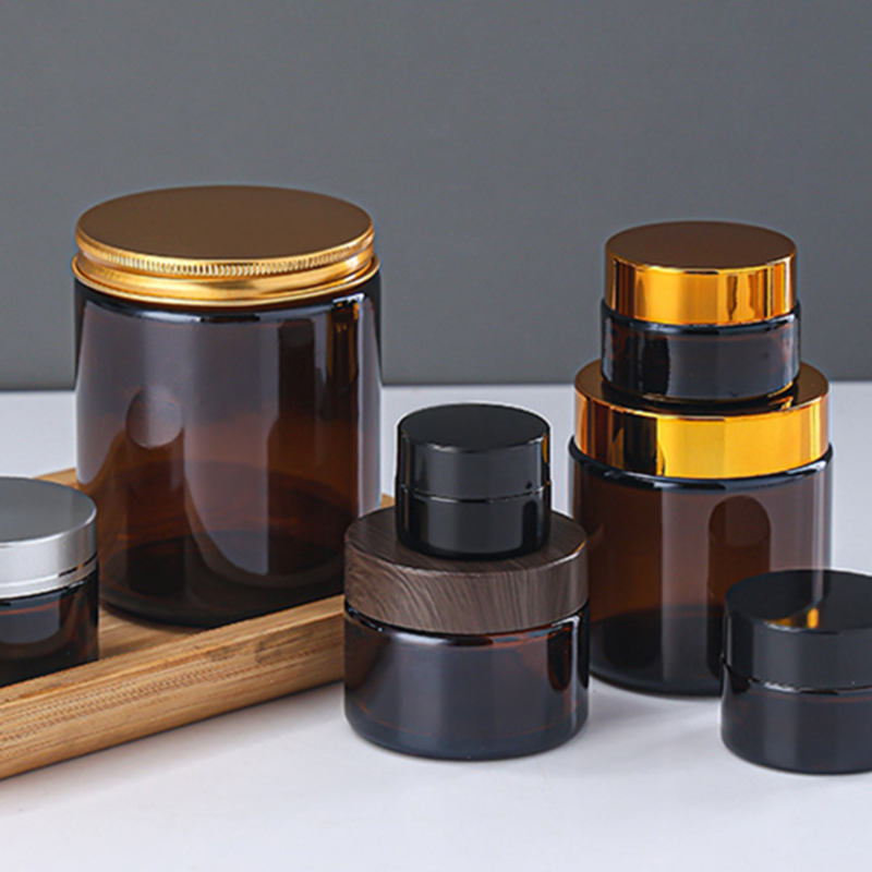 Straight side amber soy wax scented candle glass jar with golden lid