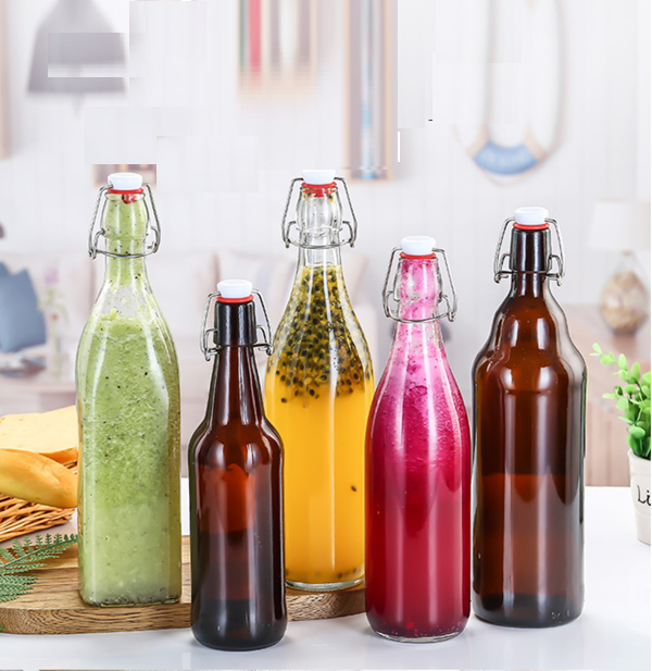 Swing top round cold brew juice orange milk beverage glass bottle 